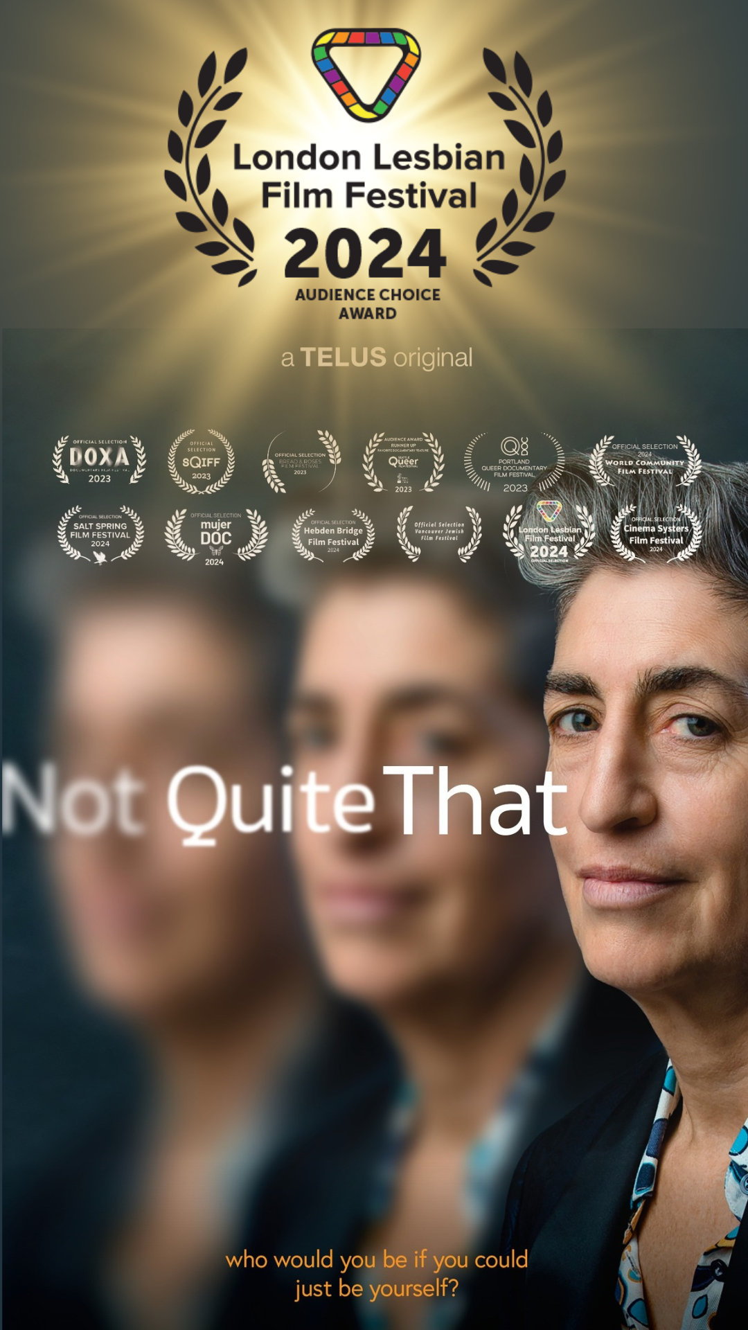 Poster image for not quite that. The sideview of a woman looking towards the image. She looks content.